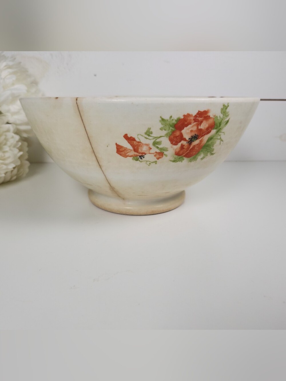 Large Antique Floral Mixing Bowl 10" | Farmhouse Kitchen Decor | Bread Bowl